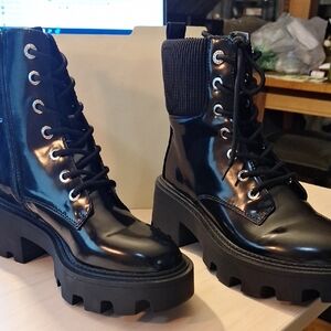 Sleek Black Patent Combat Boots